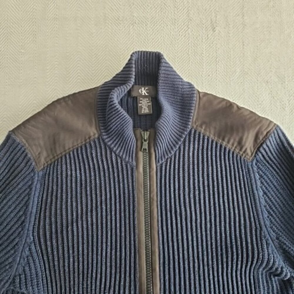 Calvin Klein Sweater Men's XL Cotton Full Zip Jacket Shoulder Patch BLUE - Picture 5 of 16